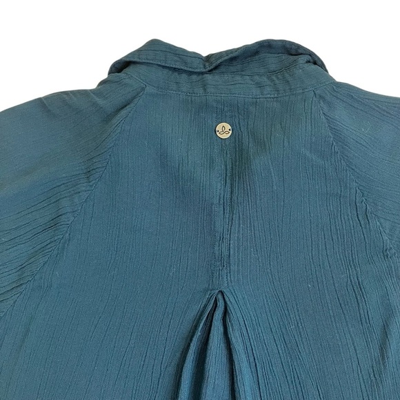 PrAna Hele Mai Shirt in Petrol Blue Crinkle Lightweight Button Down Relaxed Sz L - Picture 14 of 16